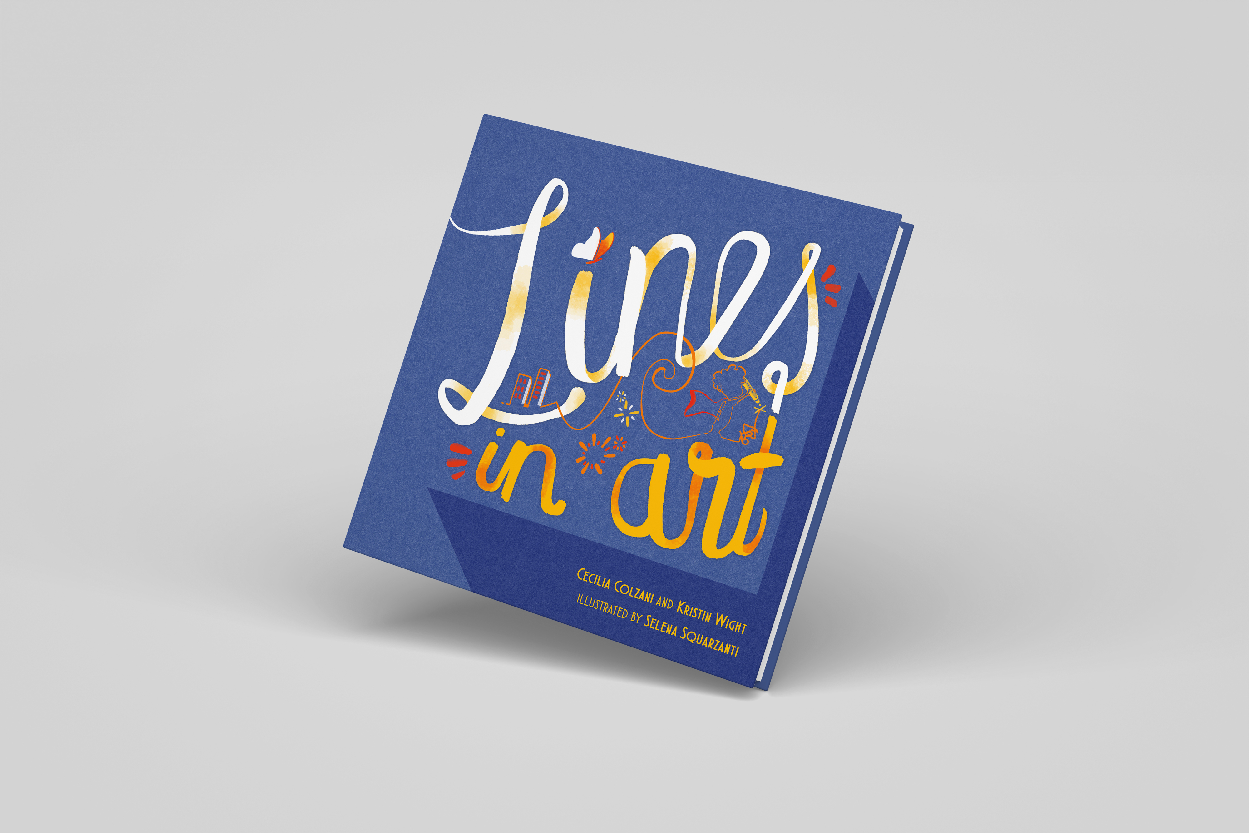 Lines in Art hardcover book, tilted cover view showing the square format and blue cover design